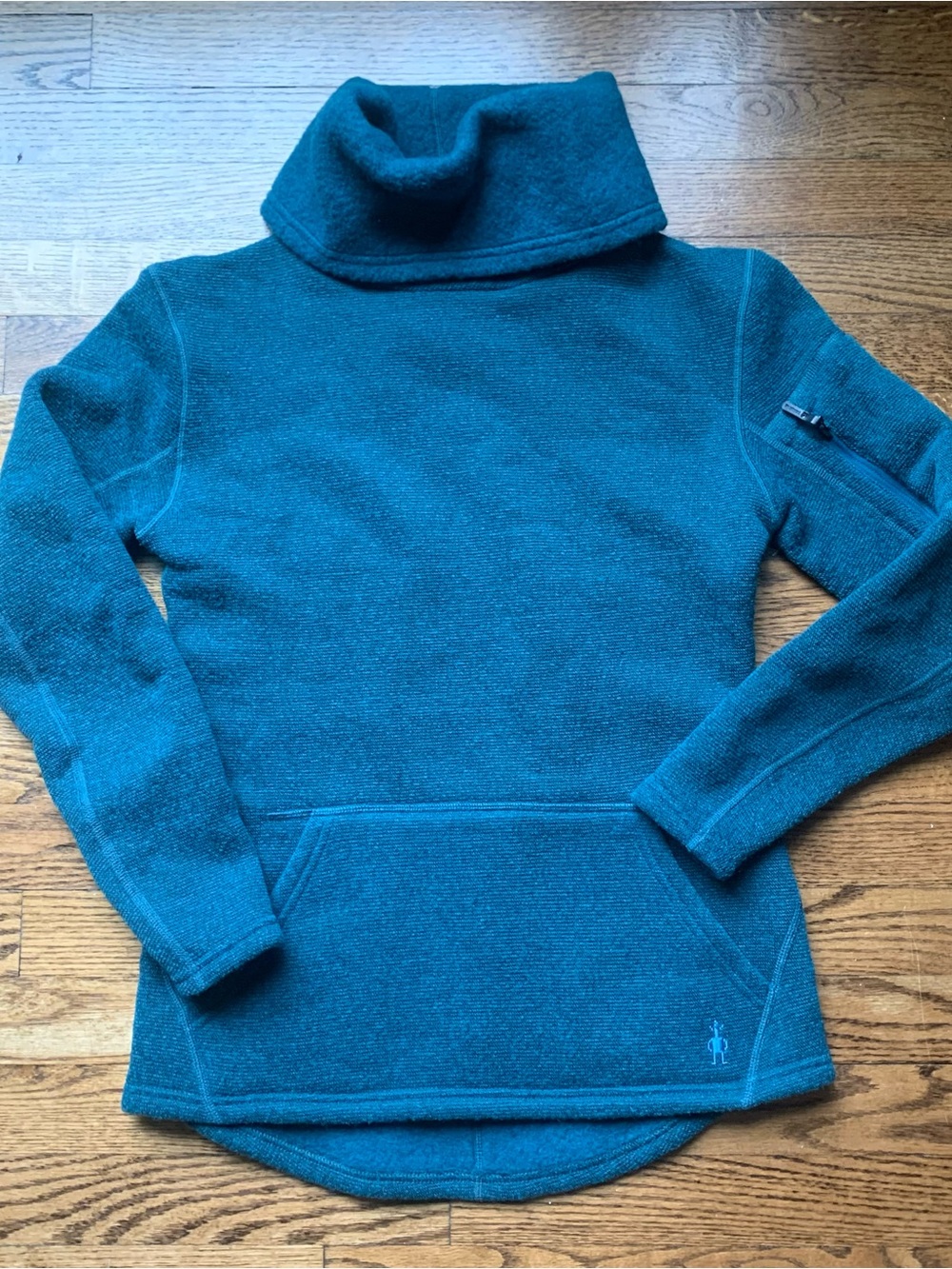 Smartwool Hudson Trail Fleece Wool Pullover Cowl Neck Sweater Teal Blue Green XS